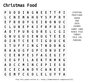 Word Search on Christmas Food
