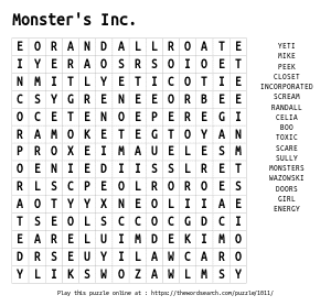Word Search on Monster's Inc.